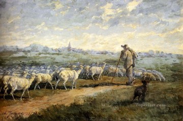  Flock Canvas - Landscape With A Flock Of Sheep animalier Charles Emile Jacque